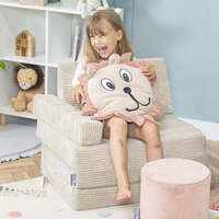 KiddyMoon Fauteuil Enfant Convertible en Mousse, Fauteuil pour Enfants Chaise pour Chambre d'Enfants Matelas Pliable Matelas Fauteuil Relax Fauteuil Douillet, beige, Fauteuil avec Oreiller