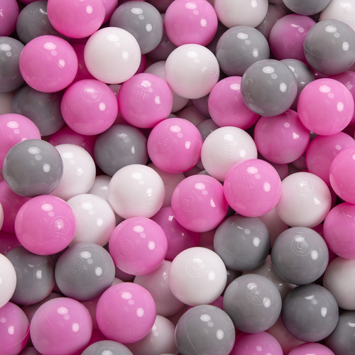 KiddyMoon Balles Colorées Plastique ∅7cm pour Piscine Enfant Bébé Fabriqué en EU, gris/blanc/rose, 50 Balles/7cm