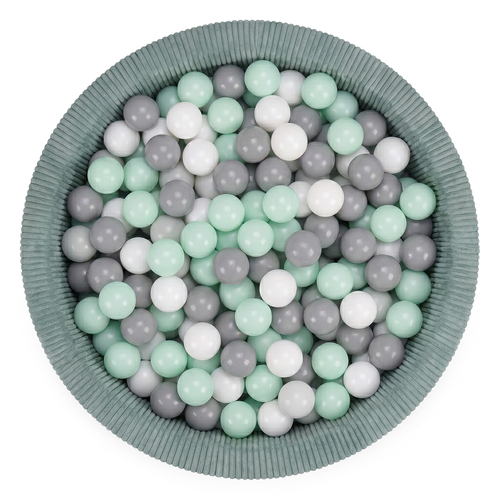 KiddyMoon Piscine Bébé 90 X 30 Cm Avec 200 Balles, Piscine À Balles Pour Bébé Et Enfant, Piscine Enfant En Mousse Douce, Housse Côtelée Lavable, Vert: Blanc/Gris/Menthe, 90x30cm/200 Balles