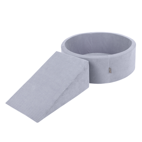 KiddyMoon Parcours Motricité En Mousse Avec Balles Enfants Favorise Créativité, Gris foncé : gris/blanc/babyblue, Piscine (100 Balles)+ Pente