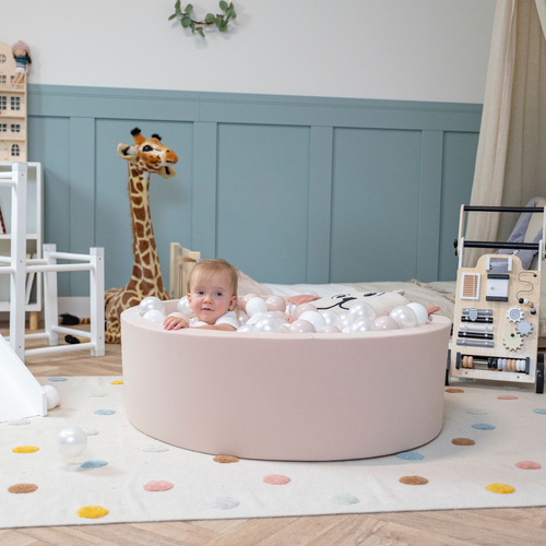 KiddyMoon Piscine à Balles ∅ 7Cm pour Bébé Rond Fabriqué En UE, beige: beige pastel/blanc/perle, 90x30cm/200 balles