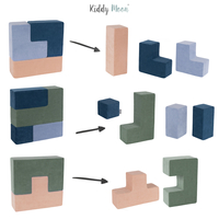 KiddyMoon blocs mous pour bébé cubes de construction en mousse housse velours, bleu lagune/vert forêt/rose de sables/bleu glacier , 9 Pieces