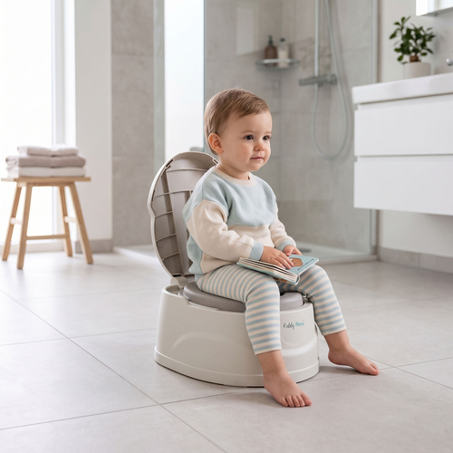 KiddyMoon Pot de Toilette pour Enfants Antidérapante Couvercle Verrouillable, beige, UNI