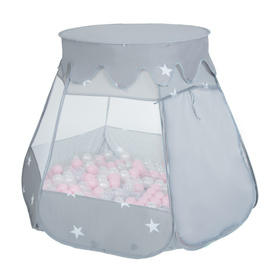 Tente Château Pour Enfants Tente de Jeu Avec Balles Colorées Jouet Cabane Pop-up Château Facile À Monter Maison de Jeu Pour Intérieur et Extérieur, gris:blanc/gris/menthe/rose poudré, 105x90cm/200 balles