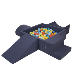 KiddyMoon Aire De Jeux en Mousse avec Carré Piscine À Balles pour Enfants, bleu foncé:vertClr/orange/turq/bleu/babybl/jaune, Piscine (200 Balles) + Version 5