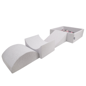KiddyMoon Aire De Jeux en Mousse avec Carré Piscine À Balles pour Enfants, gris clair: perle/gris/transparent/rose poudré, Piscine (300 Balles) + Version 4