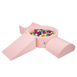 KiddyMoon Aire De Jeux en Mousse avec Rond Piscine à Balles pour Enfants, rose:vert clair/jaune/turq/orange/r.foncé/violet, Piscine (200 Balles) + Version 4