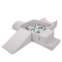 KiddyMoon Aire De Jeux en Mousse avec Carré Piscine À Balles pour Enfants, gris clair: blanc/gris/menthe, Piscine (200 Balles) + Version 5