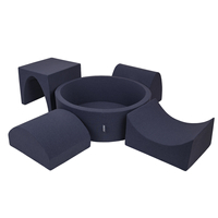 KiddyMoon Aire De Jeux en Mousse avec Rond Piscine à Balles pour Enfants, bleu foncé:babyblue/bleu/perle, Piscine (200 Balles) + Version 1