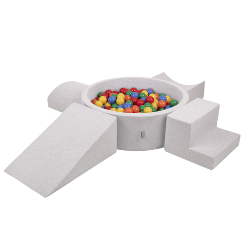 KiddyMoon Aire De Jeux en Mousse avec Rond Piscine à Balles pour Enfants, gris clair: jaune/vert/bleu/rouge/orange, Piscine (300 Balles) + Version 5