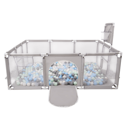 Parc Bébé avec Balles Plastiques Aire De Jeu Pliable Basket Football, gris:perle/gris/transparent/babyblue/menthe, 100 balles