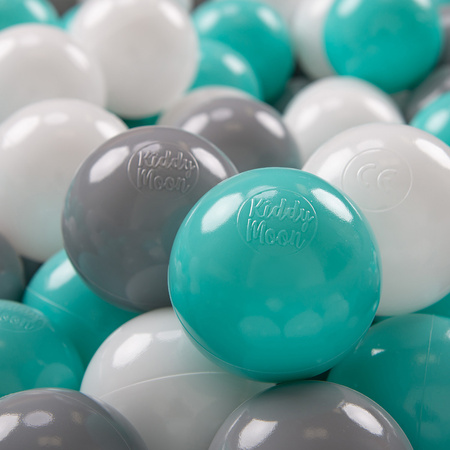 KiddyMoon Balles Colorées Plastique ∅7cm pour Piscine Enfant Bébé Fabriqué en EU, blanc/gris/turquoise clair, 100 Balles/7cm