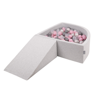 KiddyMoon Aire De Jeux en Mousse avec Quart Angulaire Piscine À Balles pour Bébé, gris clair: perle/gris/transparent/rose poudré, Piscine (100 Balles)+ Pente