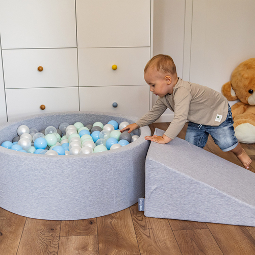 KiddyMoon Piscine à Balles ∅ 7Cm pour Bébé Rond Fabriqué En UE, gris foncé:noir/perle/or/gris, 90x30cm/200 balles