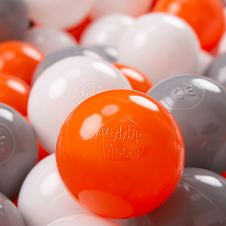 KiddyMoon Balles Colorées Plastique ∅7cm pour Piscine Enfant Bébé Fabriqué en EU, orange/gris/blanc, 100 Balles/7cm