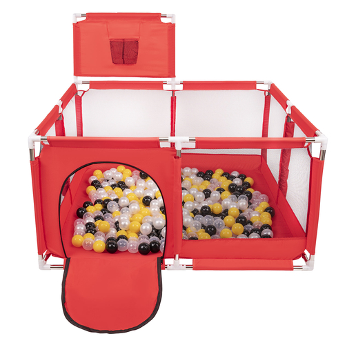 parc bébé avec balles plastiques aire de jeu pliable basket, Rouge:noir/perle/jaune/transparent, 900 balles