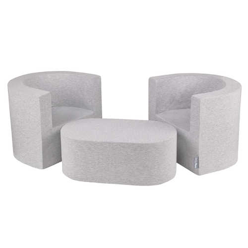 KiddyMoon Ensemble Fauteuils + Table en Mousse pour Enfants Fabriqué en UE, gris clair, Fauteuils