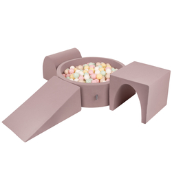 KiddyMoon Aire De Jeux en Mousse avec Rond Piscine à Balles pour Enfants, bruyère: beige pastel/jaune pastel/blanc/menthe/rose poudré, Piscine (200 Balles) + Version 2