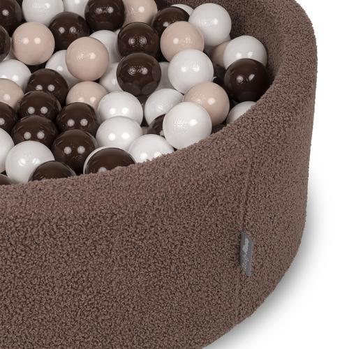 KiddyMoon Piscine à Balles Boules 7 cm pour un Remplissage plus Généreux Pour Bébés au Housse Teddy, Convient dès 8 Mois, Marron: Beige Pastel/Marron/Blanc, 90x30cm/200 Balles