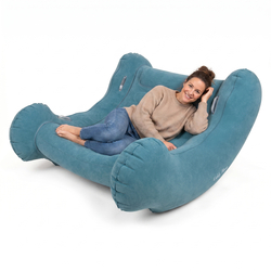KiddyMoon Fauteuil à Bascule Gonflable À Bascule Pour l'intérieur et l'extérieur avec Poignées Et Pompe, bleu, L