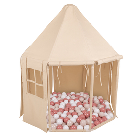 KiddyMoon Tente de Jeu Maison Pour Enfants En Forme De Pavillon De Jeu Pliable Tente Pop-Up Espace De Jeu Spacieux Et Confortable En Intérieur Et Extérieur, naturel: beige pastel/saumon/blanc, 700 Balles