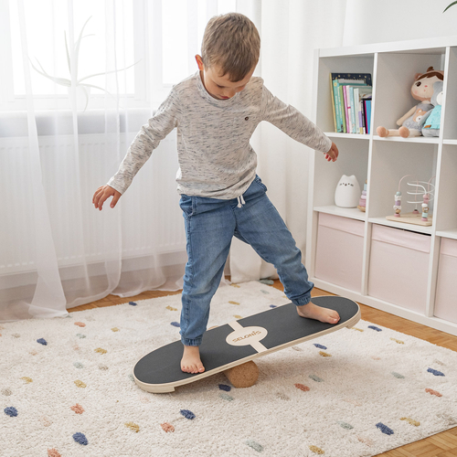 Balance Board de Bois pour Adultes et Enfants Coordination Planche D'équilibre Physiothérapie Skateboard Thérapeutique Sport Fitness Crossfit Yoga - Disponibles avec Tapis ou sans Tapis, naturel, 80x30cm + tapis