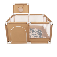 parc bébé avec balles plastiques aire de jeu pliable basket, beige : turquoise foncé/beige pastel/perle, 200 balles