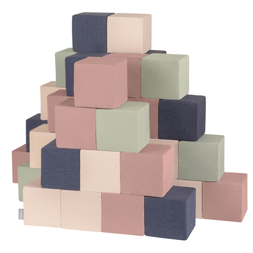 KiddyMoon blocs mous pour bébé cubes de construction en mousse, cubes: bruyère/bleu foncé/beige/sage, 48 Pieces