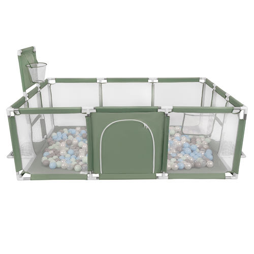 Parc Bébé avec Balles Plastiques Aire De Jeu Pliable Basket Football, vert : perle/gris/transparent/babyblue/menthe, 100 balles