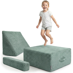 KiddyMoon Coussin Sauteur Enfant Mini Trampoline Interieur Rembourrage A Ressorts Housse Amovible En Tissu Cotele Deux Poignees Des 3 Ans, Vert, Mini Trampoline Avec Dossier Et Accoudoir