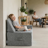 KiddyMoon Coussin Sauteur Enfant Mini Trampoline Interieur Rembourrage A Ressorts Housse Amovible En Tissu Cotele Deux Poignees Des 3 Ans, Gris Foncé, Mini Trampoline Avec Dossier Et Accoudoir