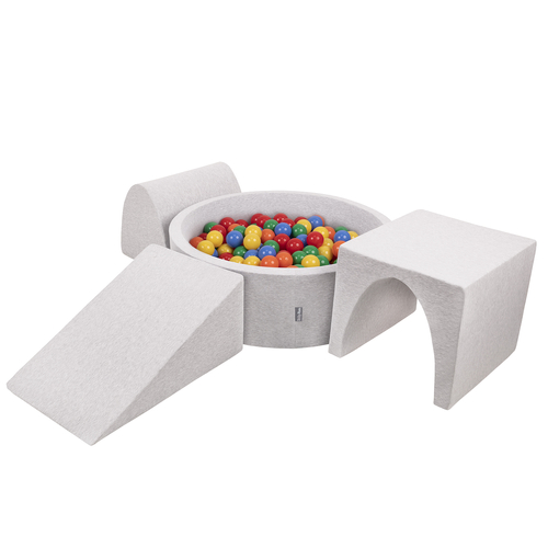 KiddyMoon Aire De Jeux en Mousse avec Rond Piscine à Balles pour Enfants, gris clair: jaune/vert/bleu/rouge/orange, Piscine (300 Balles) + Version 2