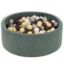 KiddyMoon Velours Piscine à Balles ∅7Cm pour Bébé Rond Fabriqué en EU, vert forêt: gris de vert/jaune pastel/brun/blanc, 90x30cm/200 balles