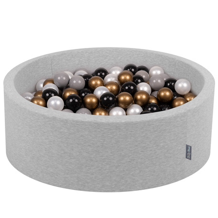 KiddyMoon Piscine à Balles ∅ 7Cm pour Bébé Rond Fabriqué En UE, gric clair:noir/perle/or/gris, 90x30cm/300 balles