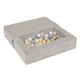 KiddyMoon Canapé en Mousse pour Enfants avec Balles Pour chambre d'enfant Léger Modulable Confortable Housse Amovible Parfait pour Jouer Lire et Se Détendre, gris clair: beige pastel/vert-gris/jaune pastel/blanc, Canapé + 100 Balles