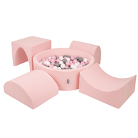 KiddyMoon Aire De Jeux en Mousse avec Rond Piscine à Balles pour Enfants, rose:blanc/gris/rose poudré, Piscine (200 Balles) + Version 1