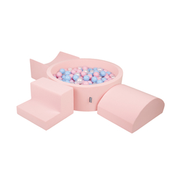 KiddyMoon Aire De Jeux en Mousse avec Rond Piscine à Balles pour Enfants, rose:babyblue/rose poudre/perle, Piscine (200 Balles) + Version 6