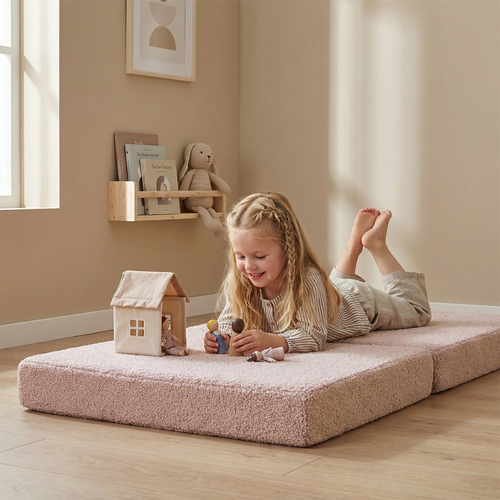 KiddyMoon Fauteuil avec Oreiller Enfant Et Housse Teddy, Fauteuil pour Enfants d'enfants Matelas Pliable Matelas, rose, Fauteuil avec Oreiller