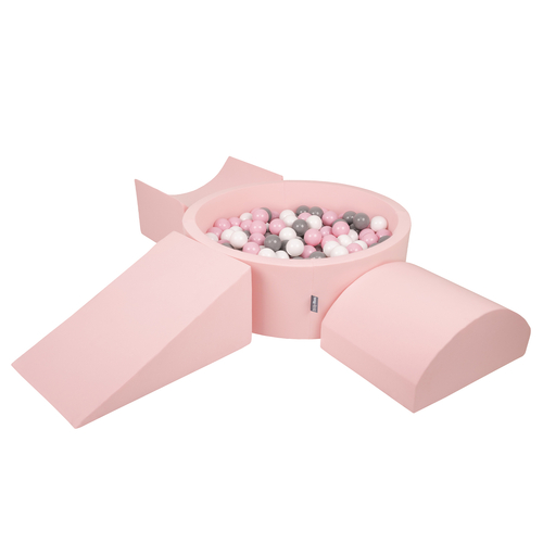 KiddyMoon Aire De Jeux en Mousse avec Rond Piscine à Balles pour Enfants, rose:blanc/gris/rose poudré, Piscine (200 Balles) + Version 4