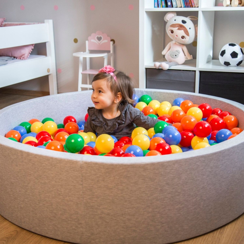 KiddyMoon Piscine À Balles Grande Carré pour Bébé, Fabriqué en UE, gris clair:jaune-vert-bleu-rouge-orange, 120x30cm/200 balles