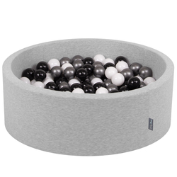 KiddyMoon Piscine à Balles ∅ 7Cm pour Bébé Rond Fabriqué En UE, gris clair:blanc/noir/argenté, 90x30cm/200 balles