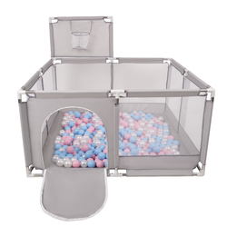 parc bébé avec balles plastiques aire de jeu pliable basket, Gris:babyblue/rose poudré/perle, 200 balles