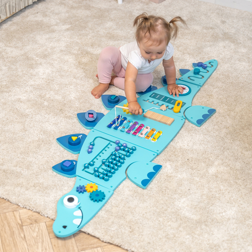 KiddyMoon Montessori Planche Activité Dinosaure Pour Enfants Bois Éducatif AB-001, bleu marine, Taille unique