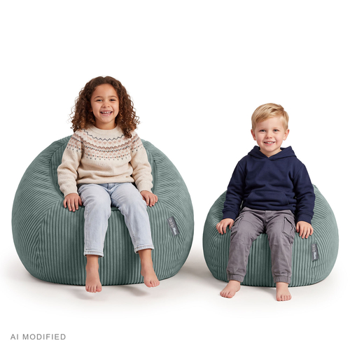 KiddyMoon pouf enfant rangement jouets zippé fonction assise polyester, vert, sac
