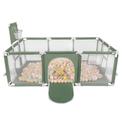 Parc Bébé avec Balles Plastiques Aire De Jeu Pliable Basket Football, vert : beige pastel/jaune pastel/blanc/menthe/rose poudré, 100 balles