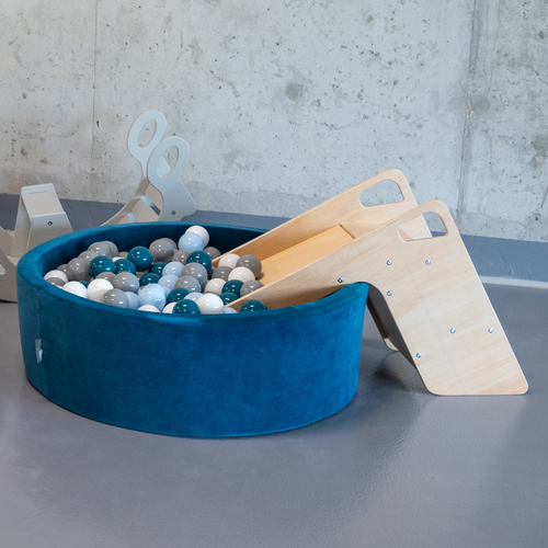 KiddyMoon Piscine À Balles Grande Carré pour Bébé, Fabriqué en UE, gris clair:perle-gris-transparent-babyblue-menthe, 120x30cm/200 balles