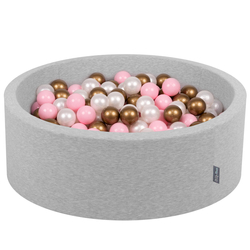 KiddyMoon Piscine à Balles ∅ 7Cm pour Bébé Rond Fabriqué En UE, gris clair:rose poudré/perle/or, 90x30cm/300 balles