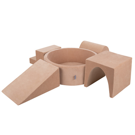 KiddyMoon Aire Velvet De Jeux en Mousse avec Rond Piscine à Balles pour Enfants, rose des sables: beige pastel/cuivre/perle, Piscine (200 Balles) + Version 3