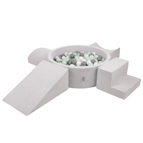 KiddyMoon Aire De Jeux en Mousse avec Rond Piscine à Balles pour Enfants, gris clair: blanc/gris/menthe, Piscine (300 Balles) + Version 5