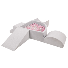 KiddyMoon Aire De Jeux en Mousse avec Quart Angulaire Piscine À Balles pour Bébé, gris clair: rose poudré/perle/transparent, Piscine (300 Balles) + Version 5
